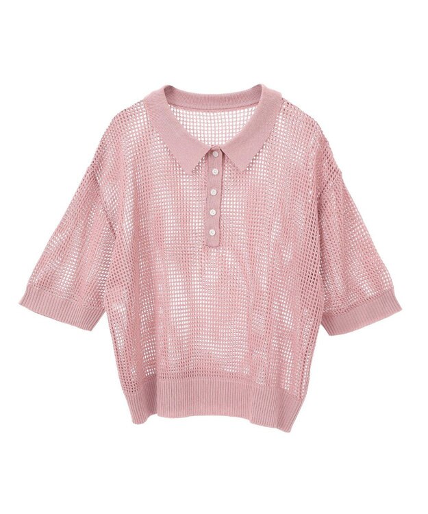 earth music&ecology メッシュポロニットプルオーバー Pink