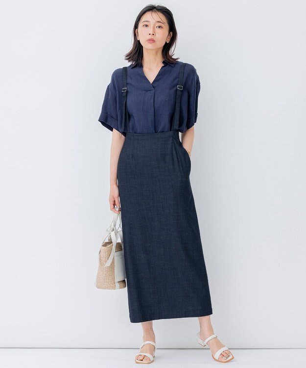 23区 S 【洗える】LIBECO プルオーバーシャツ ネイビー系