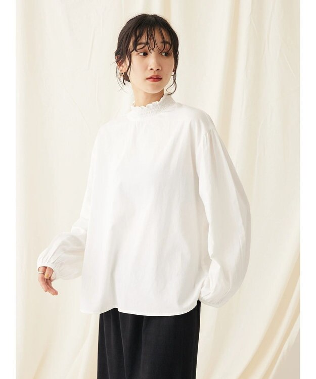 CRAFT STANDARD BOUTIQUE インドコットンシャーリングハイネックブラウス Off White