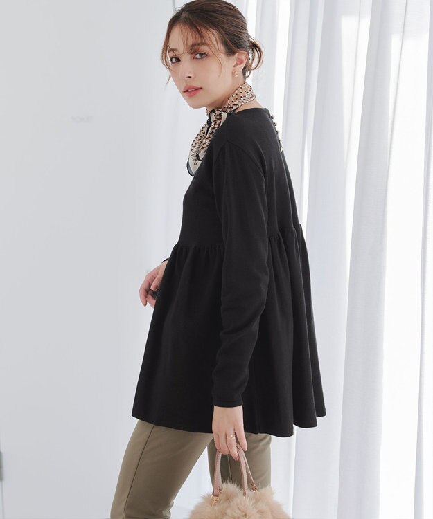 Tiaclasse 【洗える】ギャザーフレアニットチュニック ブラック