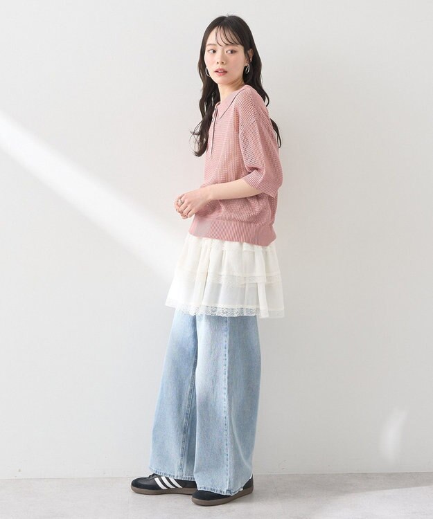 earth music&ecology メッシュポロニットプルオーバー Pink