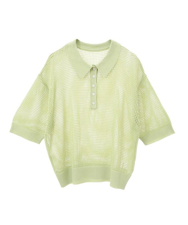 earth music&ecology メッシュポロニットプルオーバー Lime Green