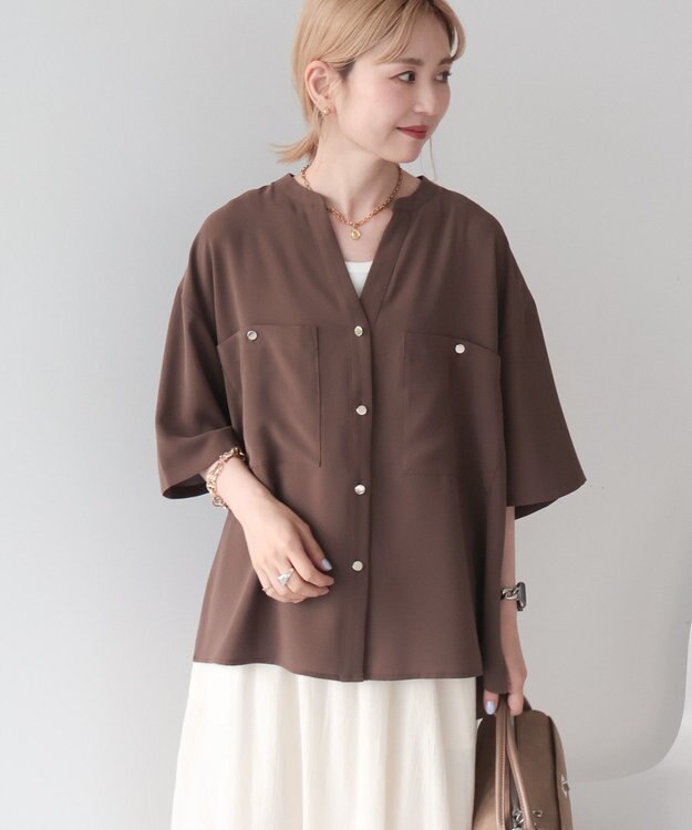 AMERICAN HOLIC 【WEB限定】ミリタリーWポケットスキッパーシャツ Brown