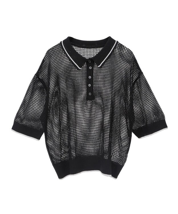 earth music&ecology メッシュポロニットプルオーバー Black