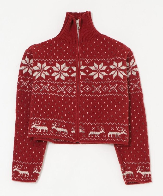 WEGO ユキガラダブルジップカーデ レッド