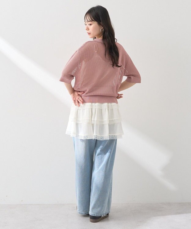 earth music&ecology メッシュポロニットプルオーバー Pink