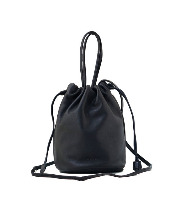 FOLNA RD ソフトレザー2WAY巾着ショルダーバッグ ブラック