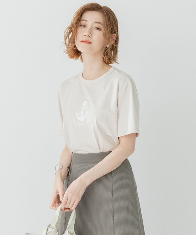 23区 【洗える】アンカーロゴプリント 半袖 Tシャツ ベージュ系