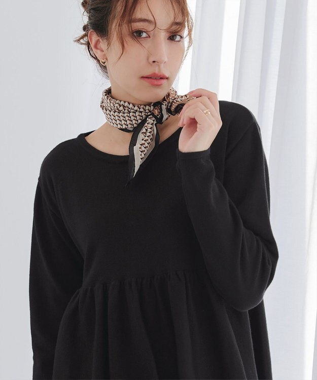 Tiaclasse 【洗える】ギャザーフレアニットチュニック ブラック