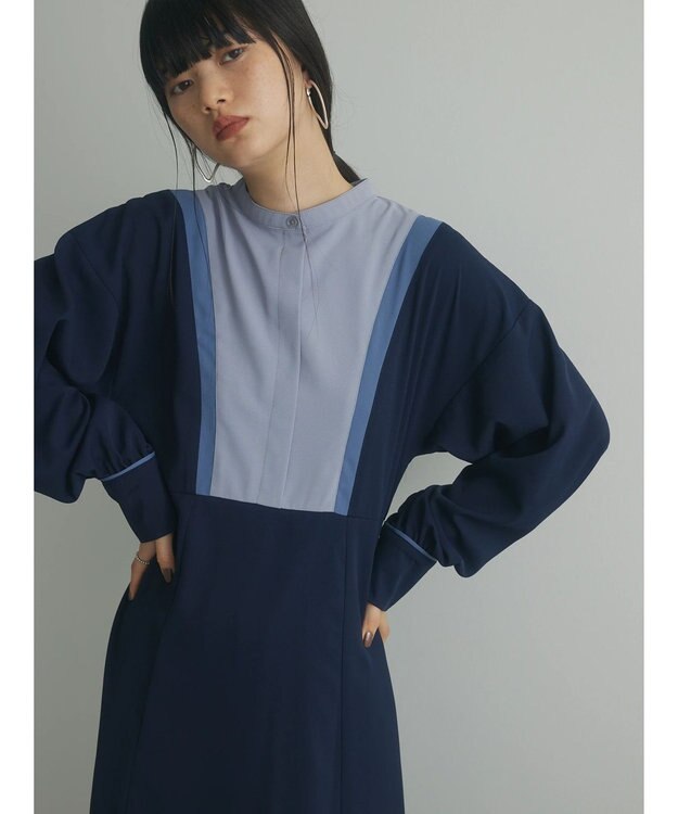 Green Parks armonia．配色パターンワンピース Navy