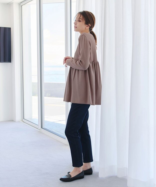 Tiaclasse 【洗える】ギャザーフレアニットチュニック モカ