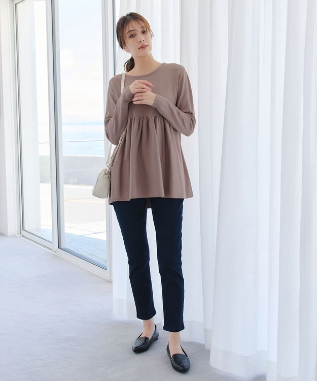 Tiaclasse 【洗える】ギャザーフレアニットチュニック モカ