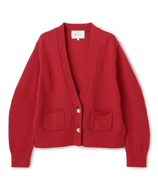 BEIGE， HELIODOR / マリンボタンクロップドカーディガン Red
