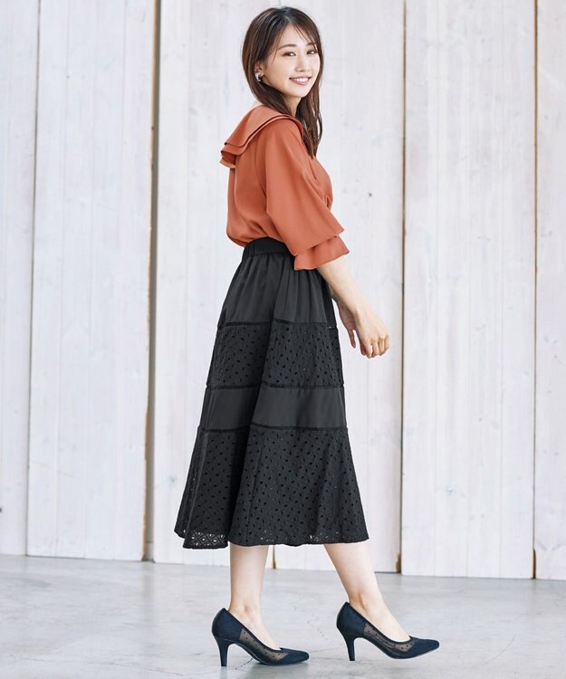 Tiaclasse L 【新色追加・洗える】幅広く活躍が期待できるレース切替スカート ブラック