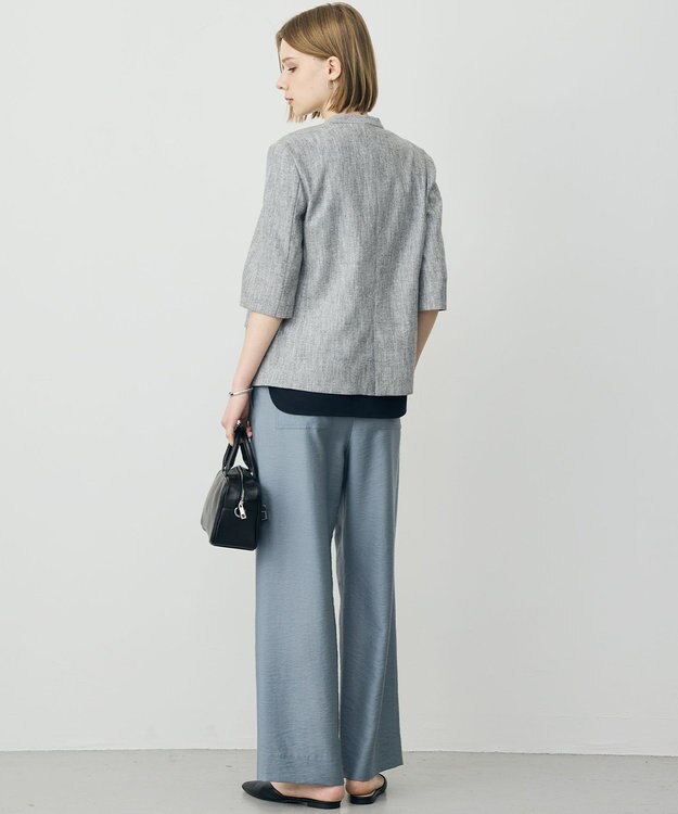 ICB L ストレッチMIXツイード 半袖ジャケット ブラックミックス