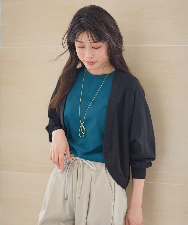 ANY 【洗濯機可/接触冷感/アンチピリング】シアーニットボレロカーディガン ブラック