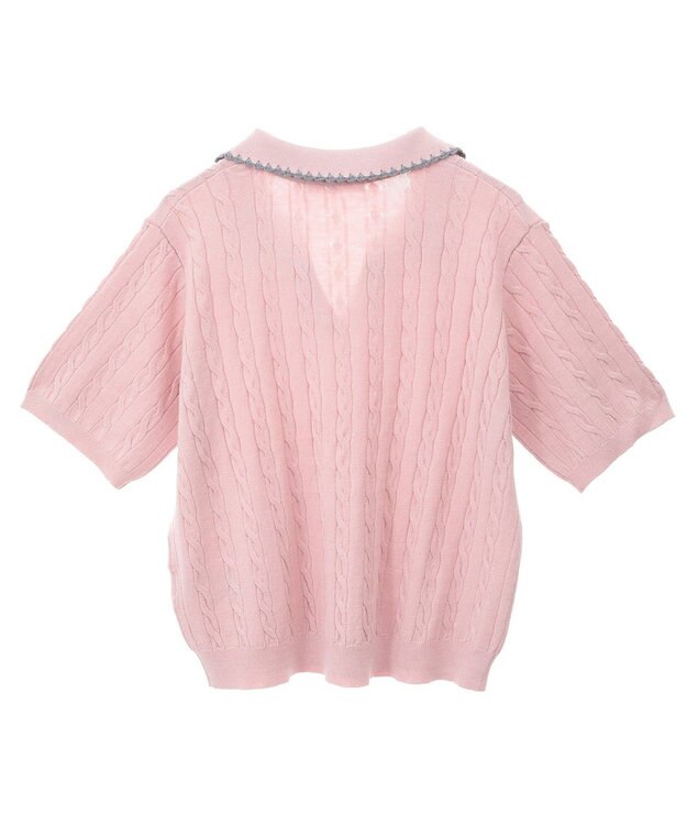 Green Parks チャーミーキティ／衿付き半袖ケーブルニット Pink