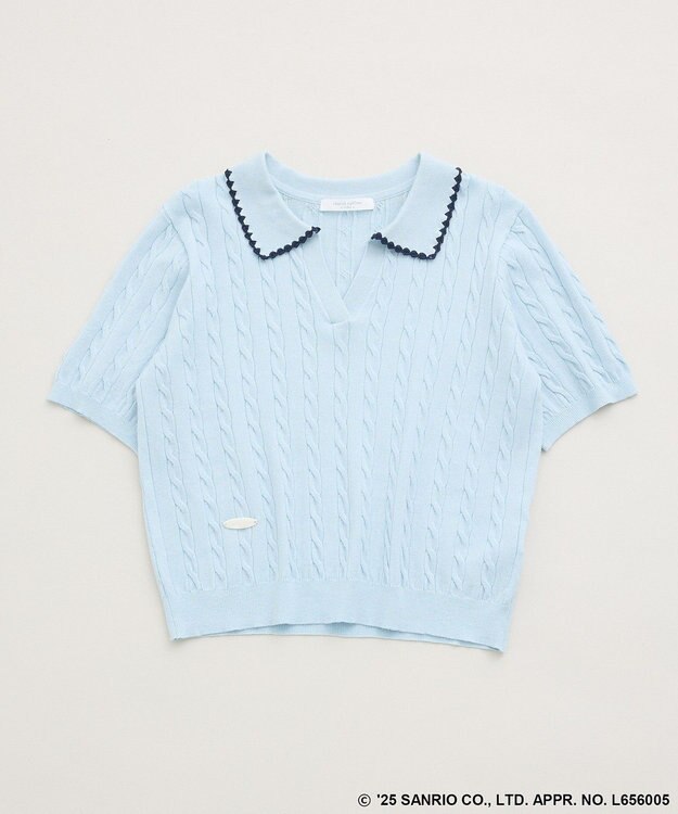 Green Parks チャーミーキティ／衿付き半袖ケーブルニット Light Blue