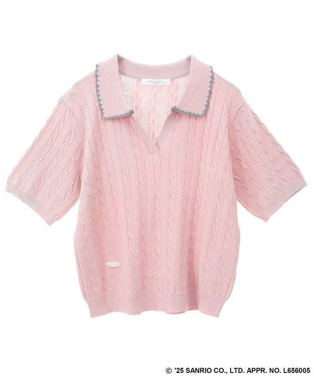 Green Parks チャーミーキティ／衿付き半袖ケーブルニット Pink