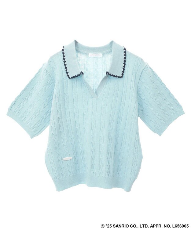 Green Parks チャーミーキティ／衿付き半袖ケーブルニット Light Blue