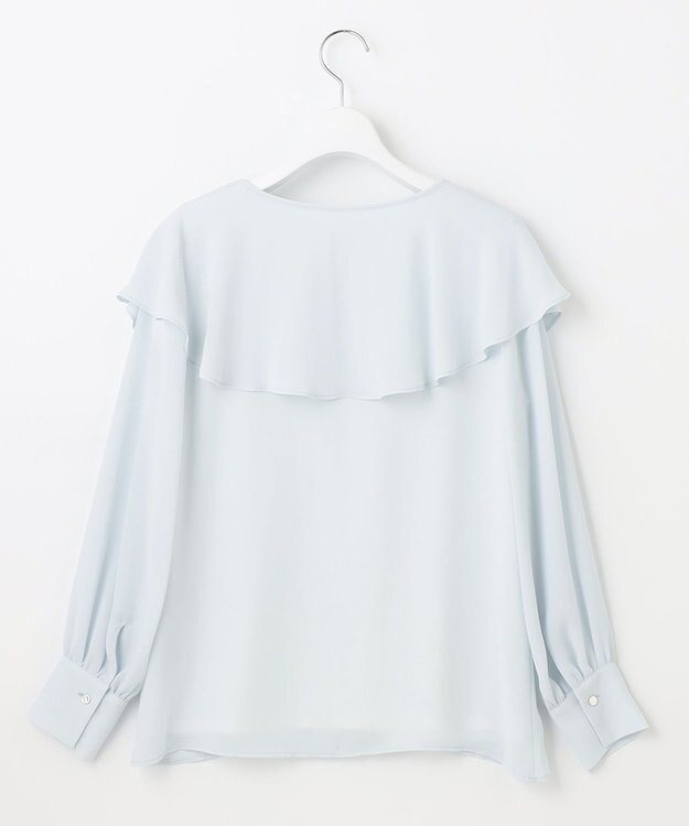 自由区 【XSサイズ～/洗える】ロイヤルシフォン ラッフルブラウス スカイブルー系