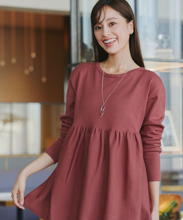 Tiaclasse 【洗える】ギャザーフレアニットチュニック ディープピンク