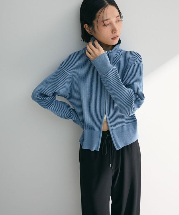 Green Parks 配色リブＺｉｐニットカーディガン Blue