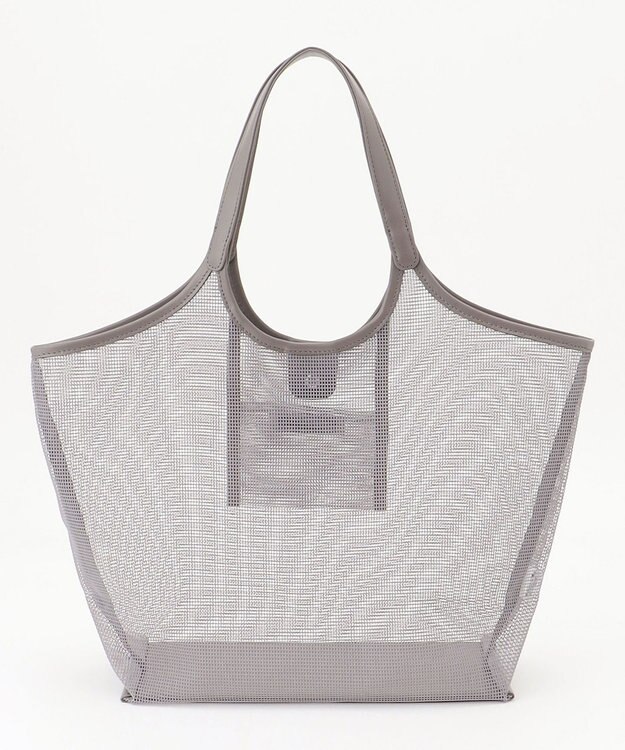 ANY ギンガムチェック巾着付メッシュトートバッグ グレー