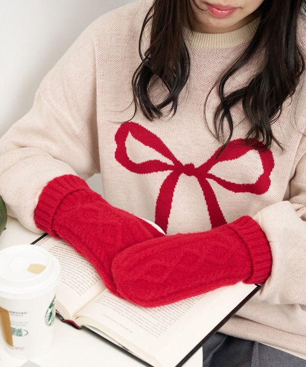 WEGO 【手袋】ケーブルミトングローブ レッド