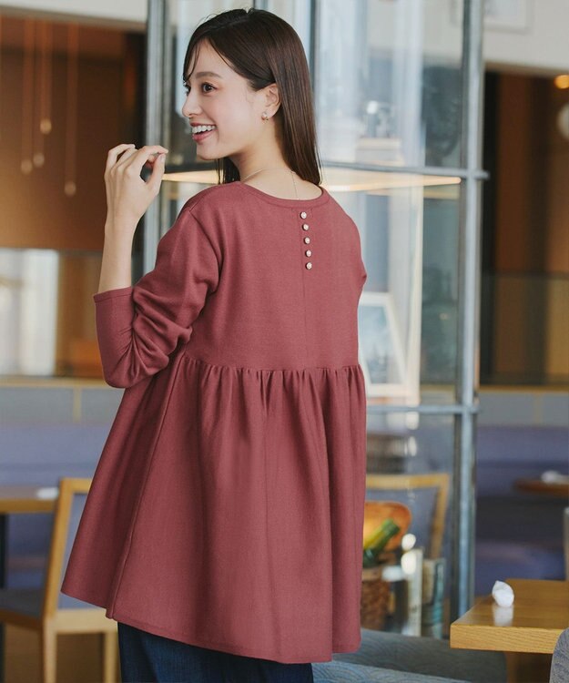 Tiaclasse 【洗える】ギャザーフレアニットチュニック ディープピンク