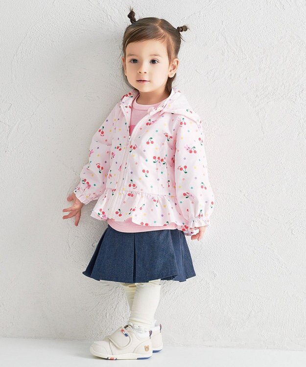 MIKI HOUSE HOT BISCUITS 【80-120cm】キャビット×さくらんぼ 総柄ウインドブレーカー ピンク