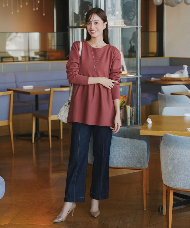 Tiaclasse 【洗える】ギャザーフレアニットチュニック ディープピンク