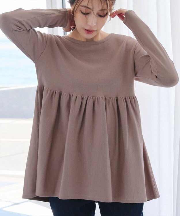 Tiaclasse 【洗える】ギャザーフレアニットチュニック モカ