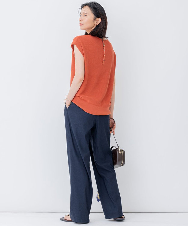 23区 【STORY7月号掲載/洗える】コットンアセテート バックボタン ニット キャメル系