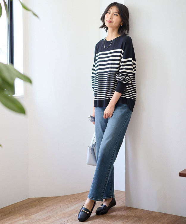 ANY 【洗濯機可】ボーダーニット ブラック×ホワイト