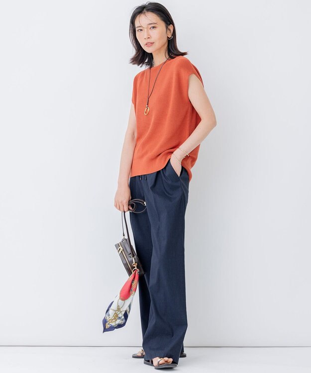 23区 【STORY7月号掲載/洗える】コットンアセテート バックボタン ニット キャメル系