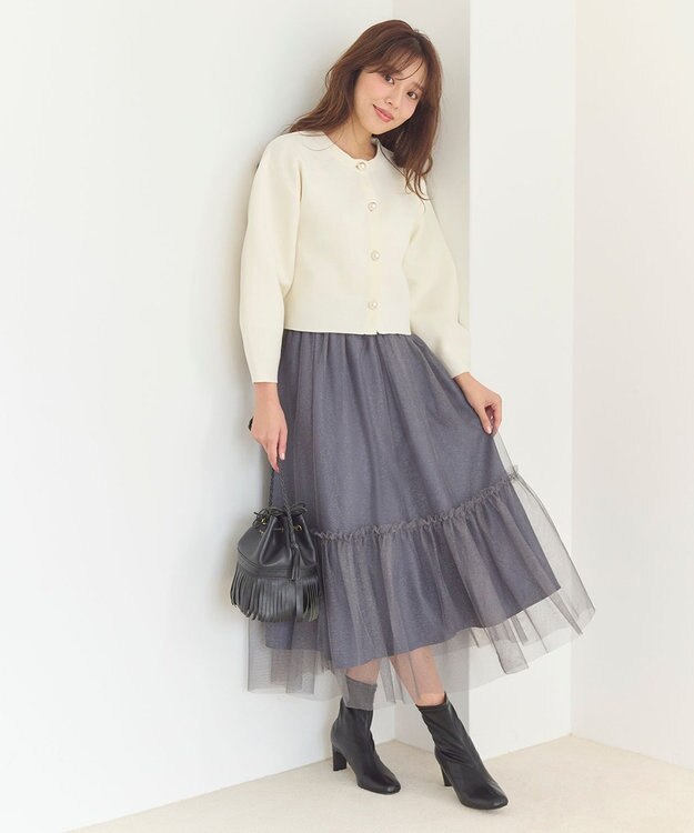 Feroux 【洗える】パールニットジャケット アイボリー系