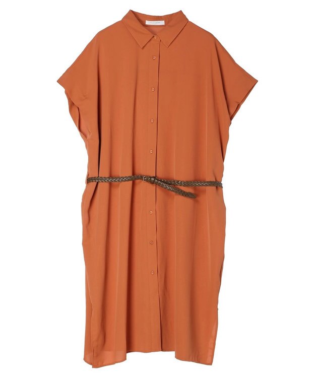 Green Parks ＳＥＴ２点　合皮ベルト＋ミディシャツワンピース Brown