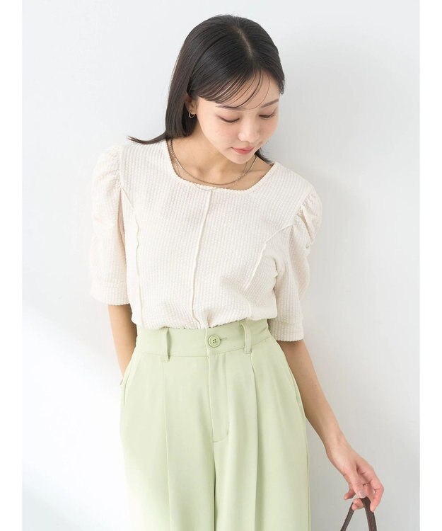 earth music&ecology ぽこぽこパワショルプルオーバー Ivory