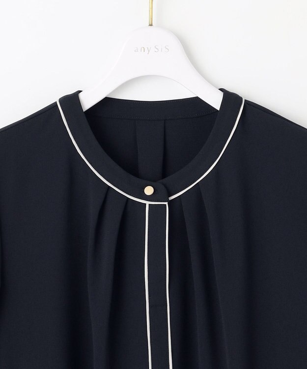 ANY SIS S 【洗える】フロントタックバイカラー ブラウス ネイビー
