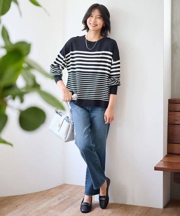 ANY 【洗濯機可】ボーダーニット ブラック×ホワイト