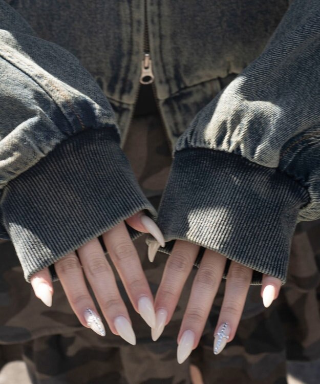 WEGO デニムショートフードブルゾン デニム中濃加工色