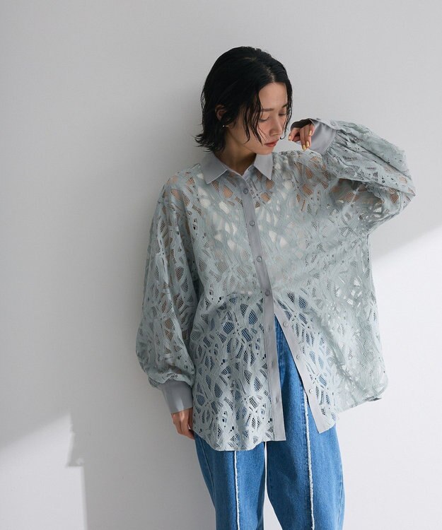 Green Parks ・ＥＬＥＮＣＡＲＥ　ＤＵＥ　総レースブラウス Sax