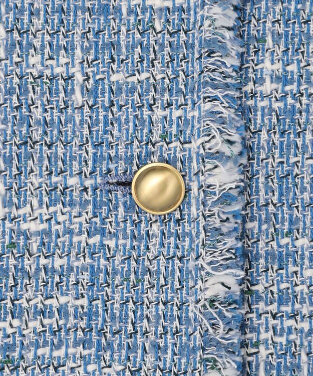 自由区 ファンシーノットツイードノーカラー ジャケット ブルー