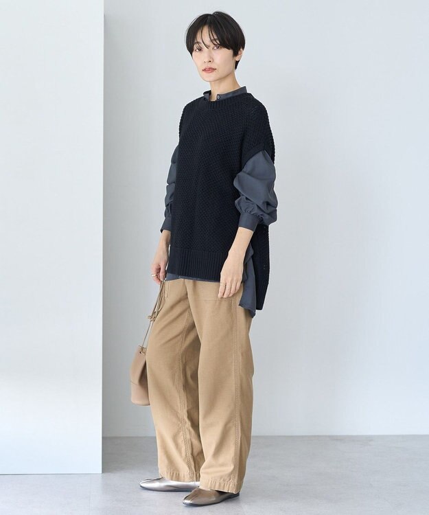 AMERICAN HOLIC ＳＥＴ　イージーケアギャザーシャツ＋ニットベスト Black