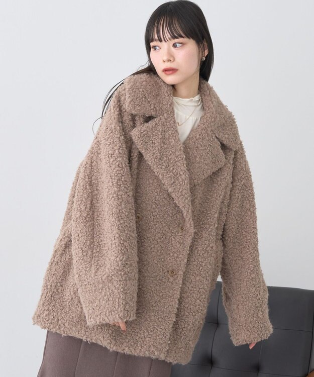 earth music&ecology ループファーコート Gray Beige