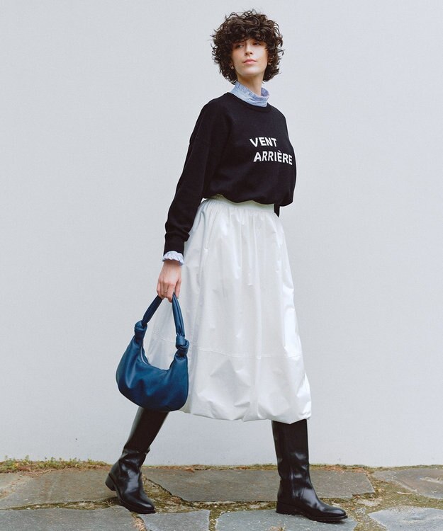 UNFILO 【新色追加】スウェットライク ロゴニット ブラック×ホワイトロゴ