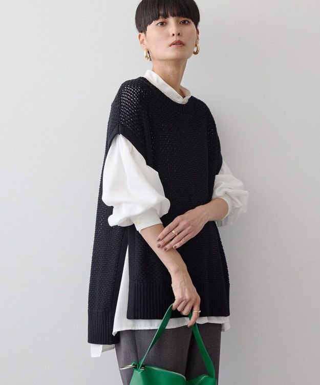 AMERICAN HOLIC ＳＥＴ　イージーケアギャザーシャツ＋ニットベスト Off White