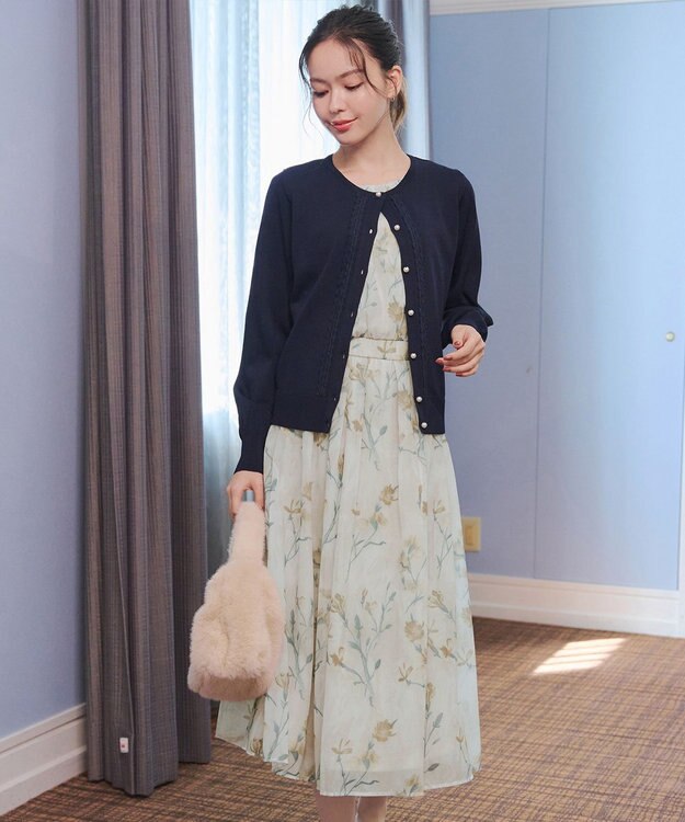 Tiaclasse 【小倉優子さん着用・洗える】大花柄シフォンワンピース ライトベージュ