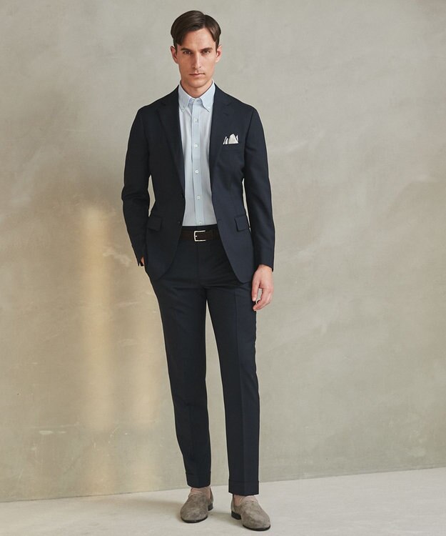 GOTAIRIKU ロングセラー【洗える/折り目加工/シワになりにくい/ウエストアジャスター】ウォッシャブル サマーウール100％パンツ_定番色(ノータック)25年モデル ネイビー系